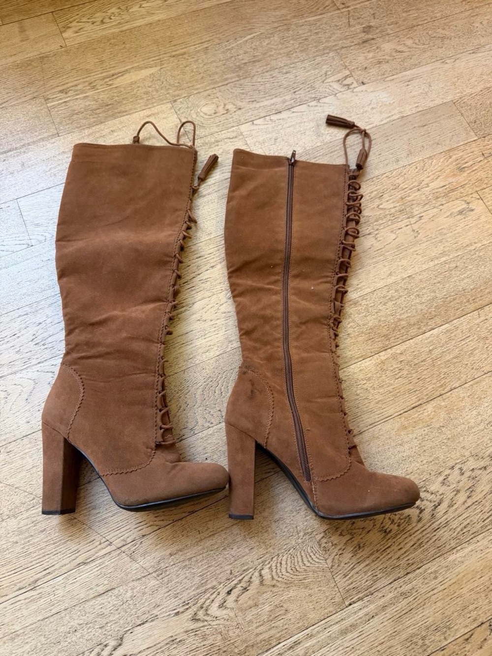 Y2K Boho Brown Faux Suede Lace-Up Knee High Boots
